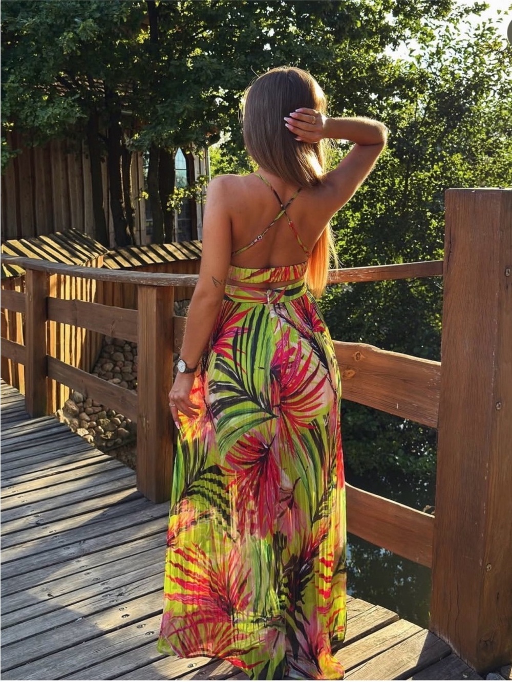 Guess Emma tropical multi color cutout Maxi dress